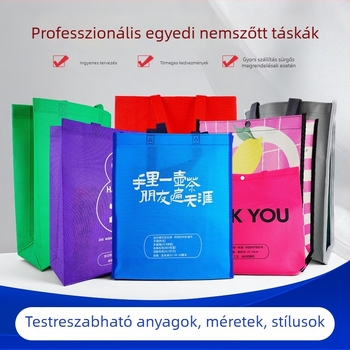 Nem szőtt bevásárlótáska, laminált, megerősített aljjal, környezetbarát, logóval ellátott