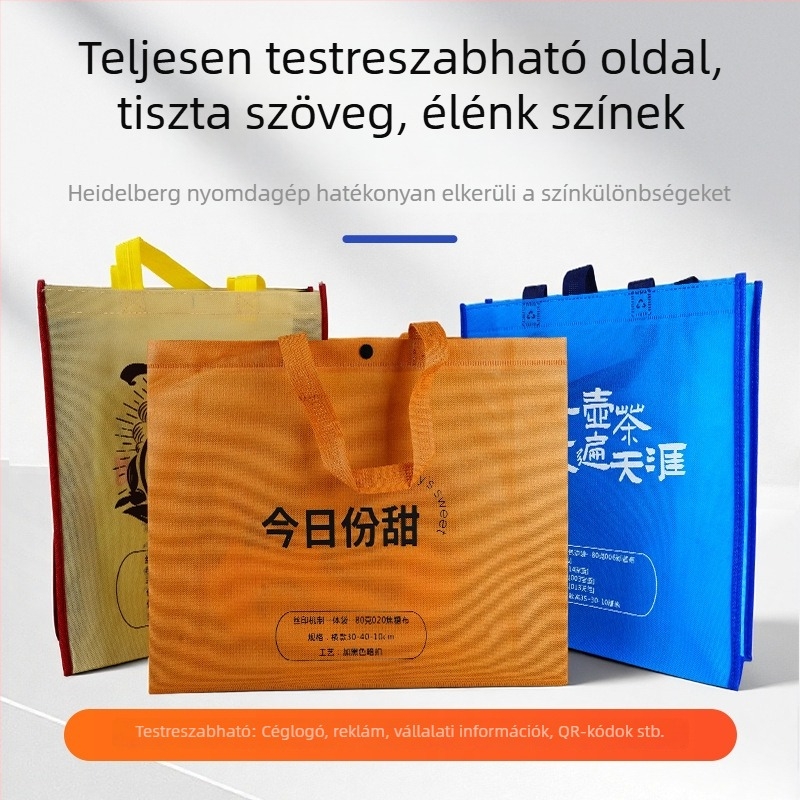 Nem szőtt bevásárlótáska, laminált, megerősített aljjal, környezetbarát, logóval ellátott