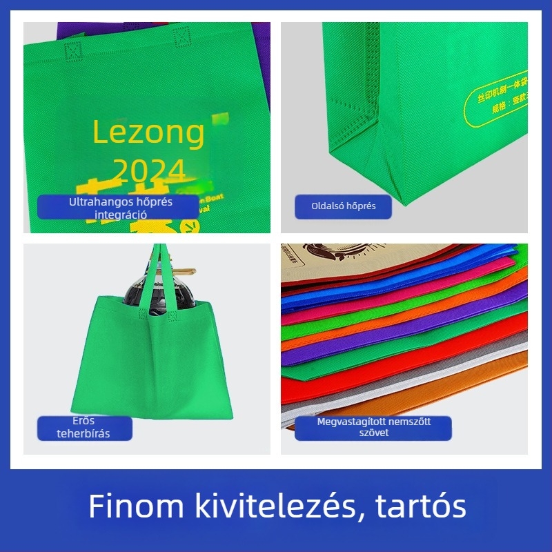 Nem szőtt bevásárlótáska, laminált, megerősített aljjal, környezetbarát, logóval ellátott