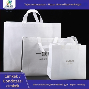Logónyomtatással ellátott nemszőtt táska, laminált színes felülettel, gyermekruha boltba