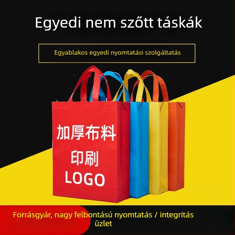 Reklámhoz tervezett testre szabott nemszövött táskák logónyomtatással, tote táskák laminált vászon hatású, vastagított nemszövött anyag, nagy kapacitás