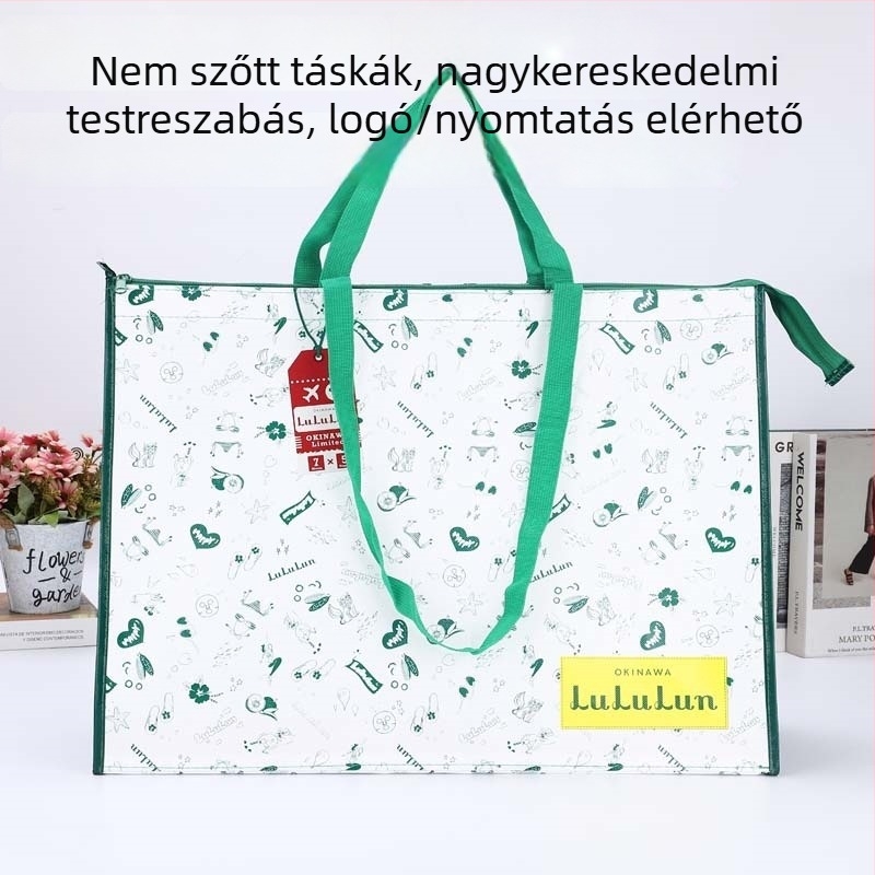 Nem szövött bevásárló táska, nagy kapacitású, környezetbarát tárolótáska, logó- és szlogennyomtatással