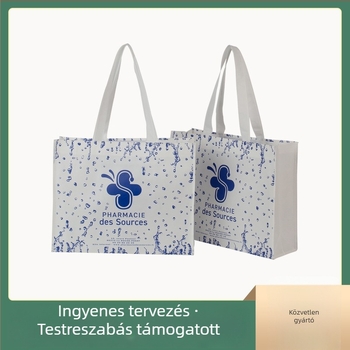 Személyre szabott nem szőtt táska hőnyomott laminációval és logónyomtatással, univerzális bevásárlótáska