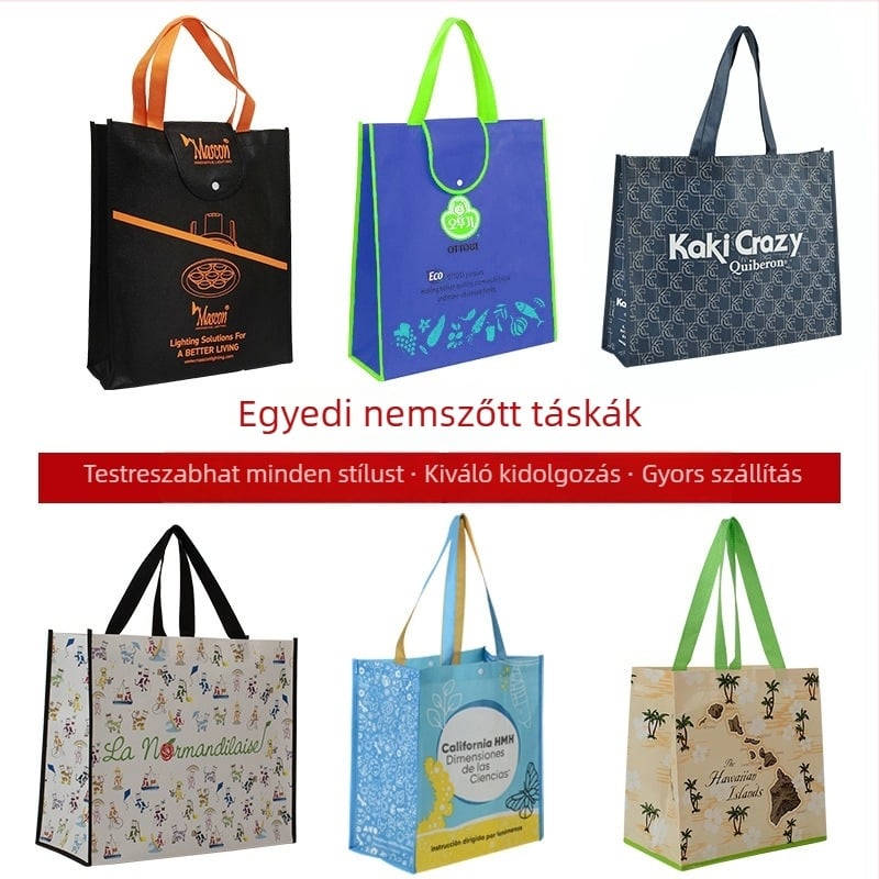 Személyre szabott nem szőtt táska hőnyomott laminációval és logónyomtatással, univerzális bevásárlótáska