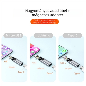 540°-ban forgó mágneses Type-C adapter adatátvitelhez és 3A gyors töltéshez, mágneses kábel-adapter
