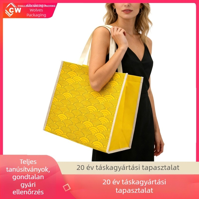 Kiváló minőségű nem szőtt anyagból készült tote táska arany színben, testreszabható logóval