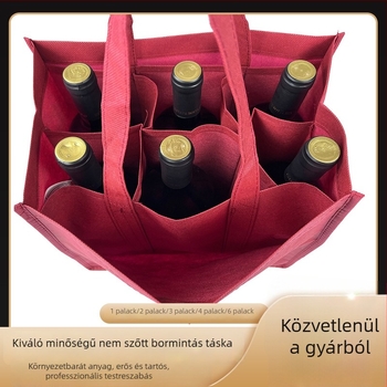 Nem szőtt anyagból készült boros táska rekeszekkel 1/2/3/4/6 palack számára, logóval nyomtatott, testreszabható
