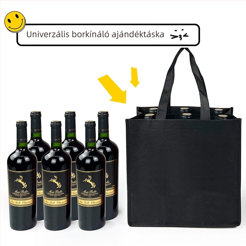 Nem szőtt anyagból készült boros táska rekeszekkel 1/2/3/4/6 palack számára, logóval nyomtatott, testreszabható
