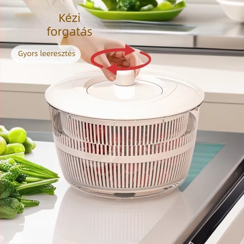 Kézi forgó gyümölcs- és zöldségszárító és leeresztő kosár