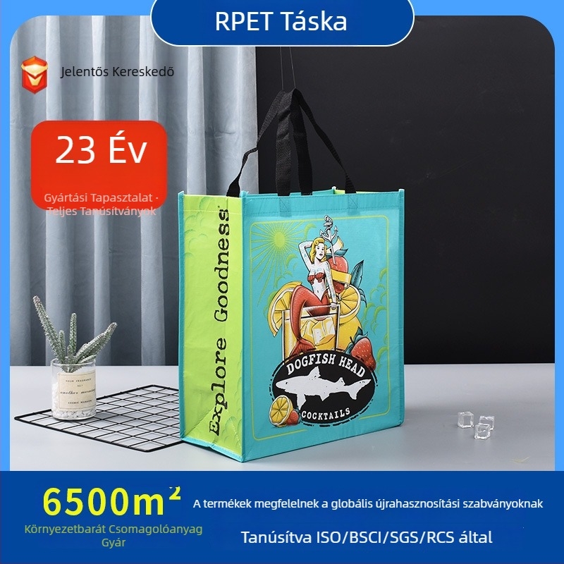 Megvastagított RPET laminált nemszőtt bevásárlótáska, vízálló, környezetbarát, testre szabható