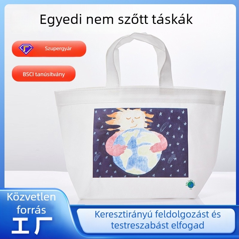 Laminált nemszövött bevásárlótáskák színes nyomással, testre szabható logóval, take-away csomagoláshoz, alján és oldalán toldásokkal