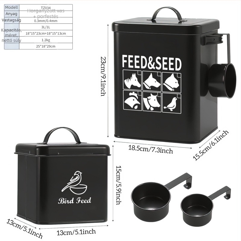 Fém kisállat eledel tároló, kutyáknak, macskáknak és kisméretű állatoknak, Freeze-Dried nassolnivalók tárolására