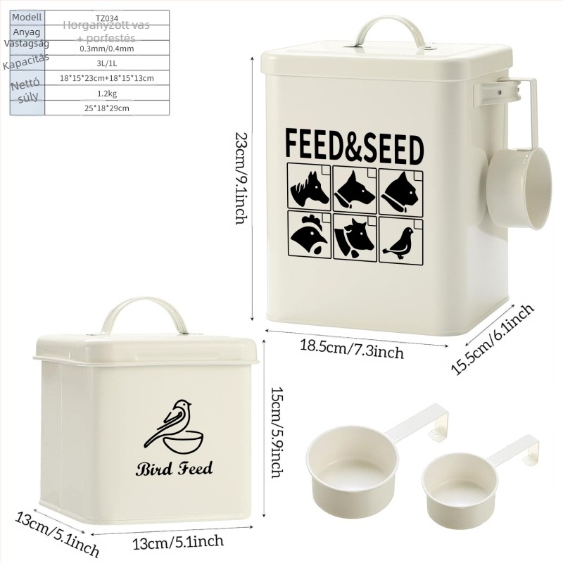 Fém kisállat eledel tároló, kutyáknak, macskáknak és kisméretű állatoknak, Freeze-Dried nassolnivalók tárolására