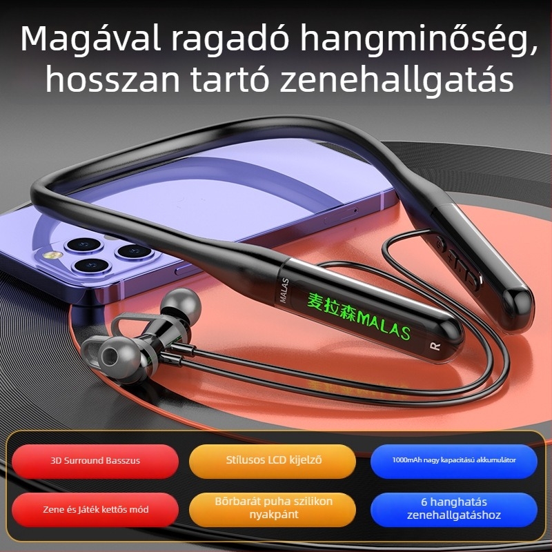 Be More Bright új sport Bluetooth nyakpántos fülhallgató, hosszú üzemidő, vízálló, zajszűrés futáshoz