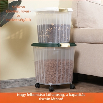 Nedvességálló tárolóedény háziállati élelmiszerhez, légmentesen záródó fedéllel, macska- és kutyaeledelhez, 10 L+