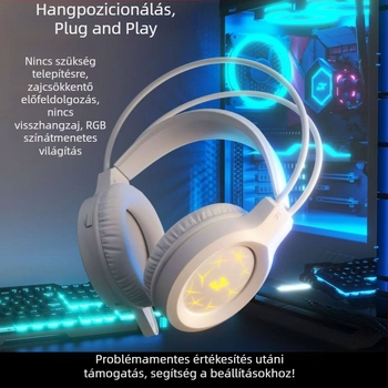 Vezetékes játékfejhallgató USB-vel, LED világítással, PC-hez és laptophoz