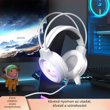 Vezetékes játékfejhallgató USB-vel, LED világítással, PC-hez és laptophoz