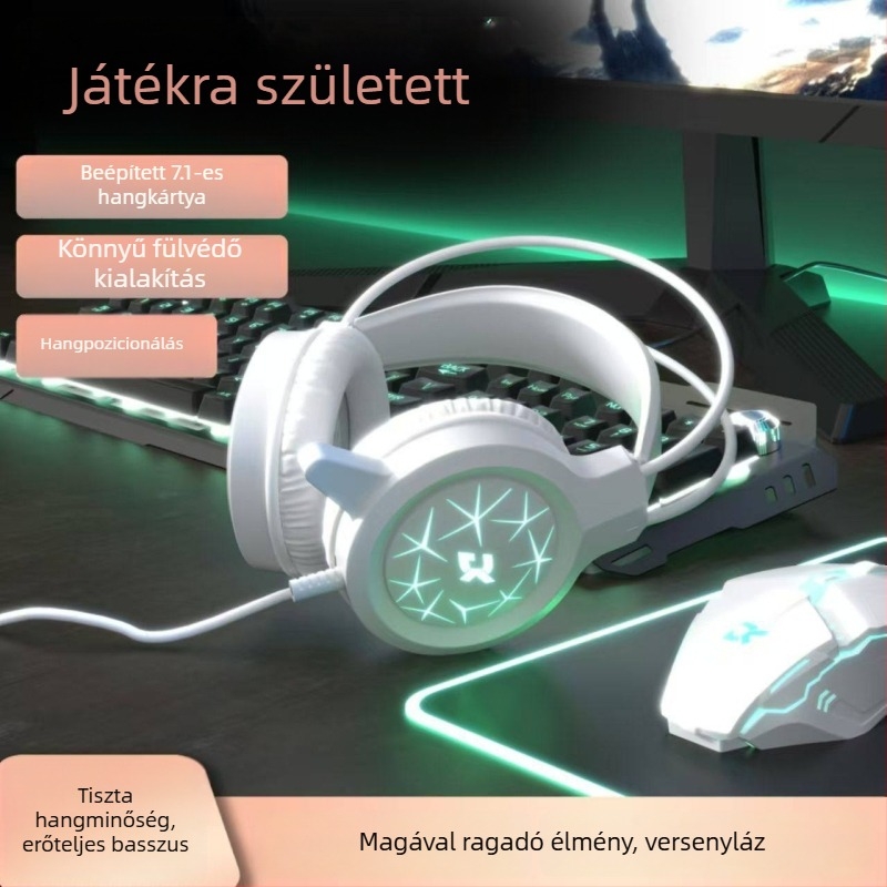 Vezetékes játékfejhallgató USB-vel, LED világítással, PC-hez és laptophoz