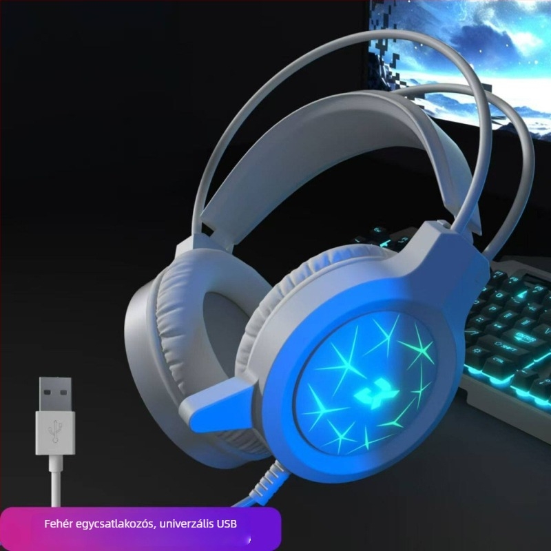 Vezetékes játékfejhallgató USB-vel, LED világítással, PC-hez és laptophoz