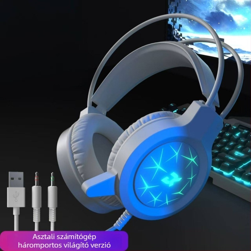 Vezetékes játékfejhallgató USB-vel, LED világítással, PC-hez és laptophoz