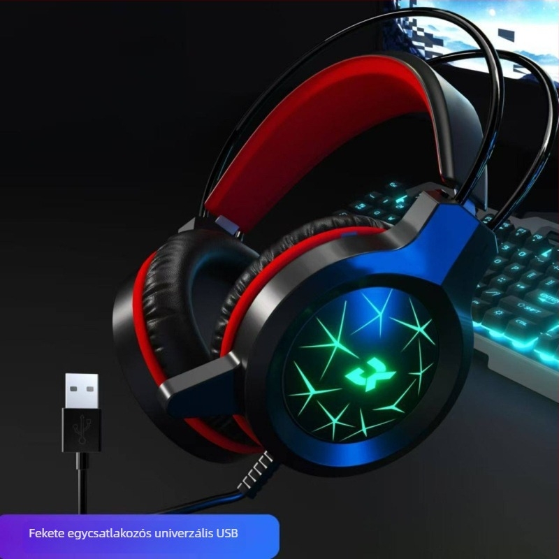 Vezetékes játékfejhallgató USB-vel, LED világítással, PC-hez és laptophoz