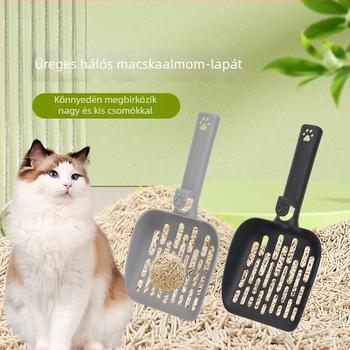 Műanyag macskaalom-lapát, tartós és leesésálló.