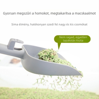 Műanyag macskaalom-lapát, tartós és leesésálló.