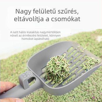 Műanyag macskaalom-lapát, tartós és leesésálló.
