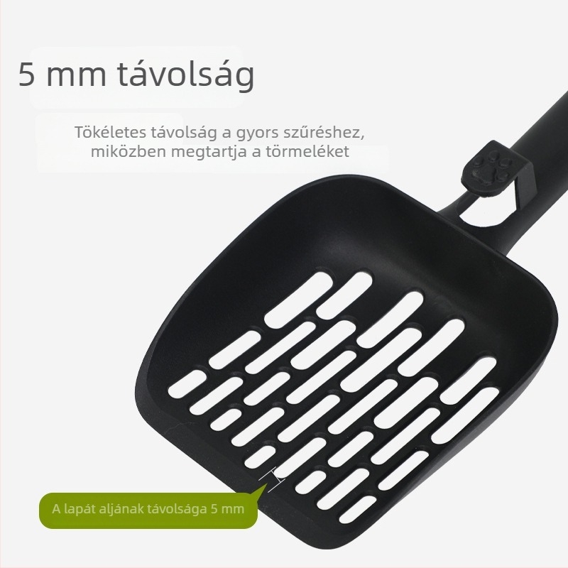 Műanyag macskaalom-lapát, tartós és leesésálló.