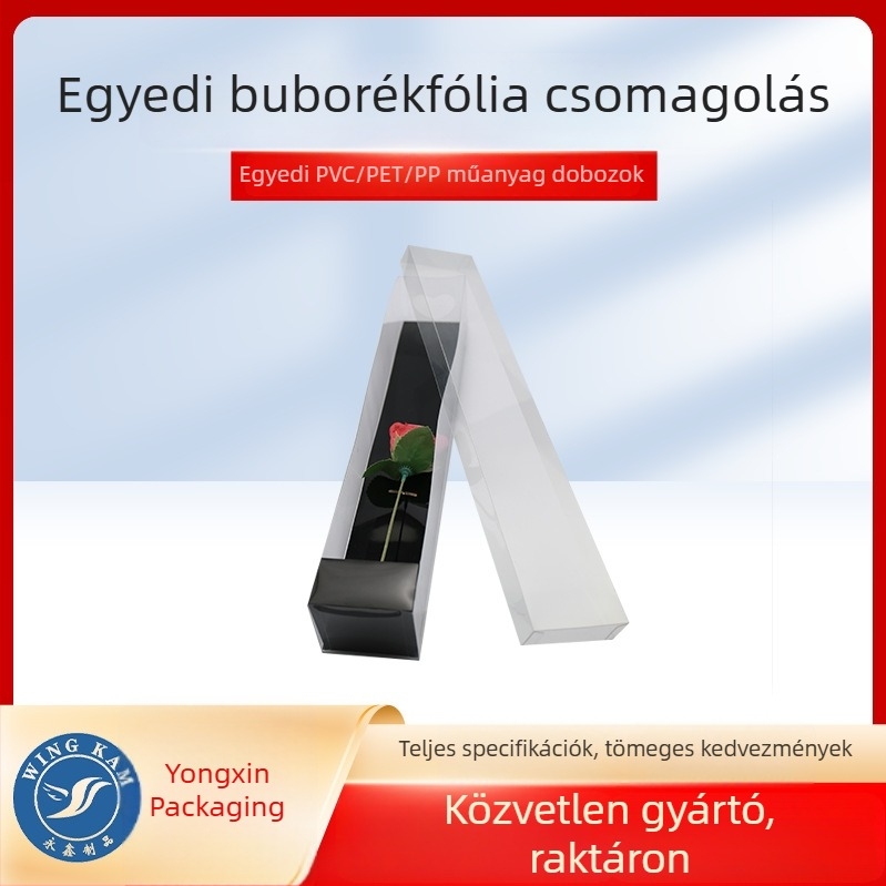 Átlátszó műanyag doboz rózával és 3D logóval