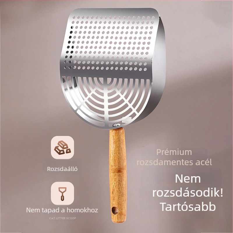 Rozsdamentes acél macskaalom-szűrő lapát, nagy méretű, finom hálóval, tofu macskaalomhoz