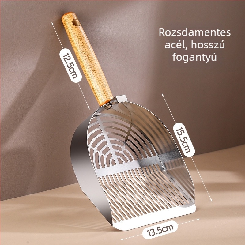 Rozsdamentes acél macskaalom-szűrő lapát, nagy méretű, finom hálóval, tofu macskaalomhoz