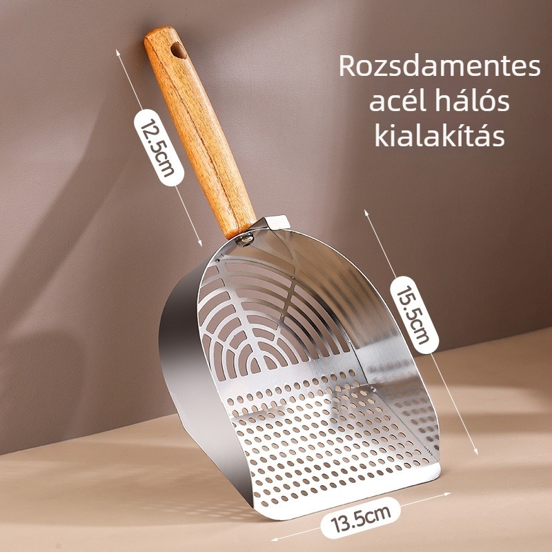 Rozsdamentes acél macskaalom-szűrő lapát, nagy méretű, finom hálóval, tofu macskaalomhoz