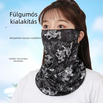 Kamuflált mintázatú kerékpáros maszk jégselyemből, fülhurokkal, szélvédett, UV védelem, nyakkendő