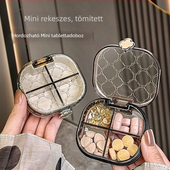 Tablettatároló doboz több rekesszel, zárt, nedvességálló, hordozható