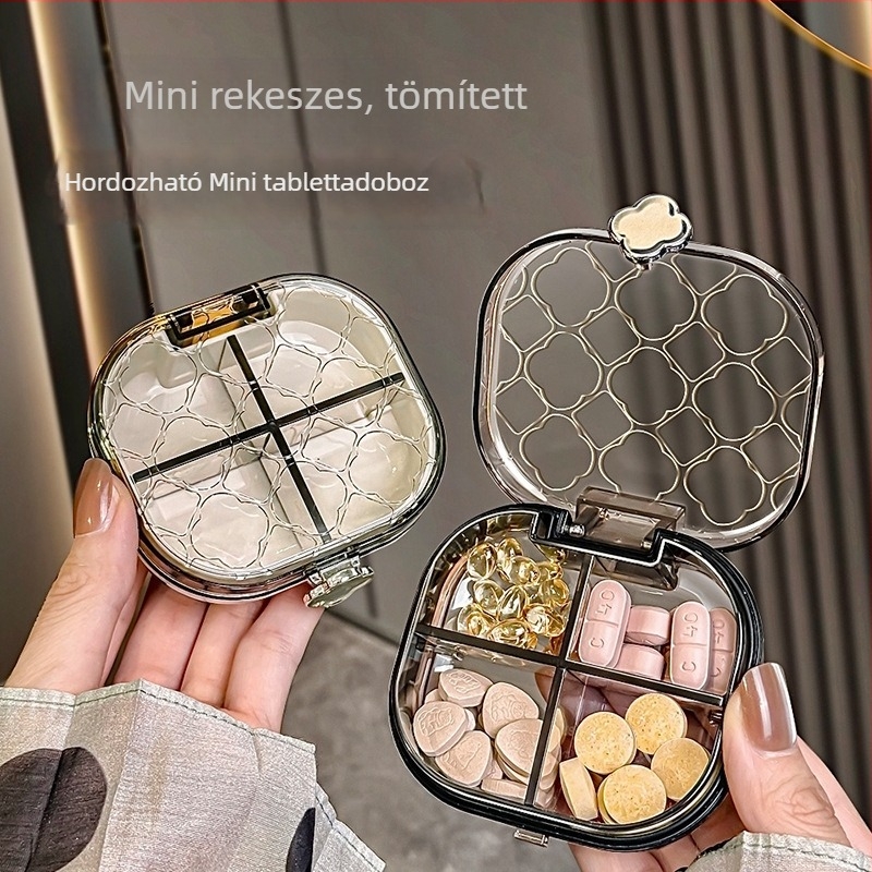 Tablettatároló doboz több rekesszel, zárt, nedvességálló, hordozható