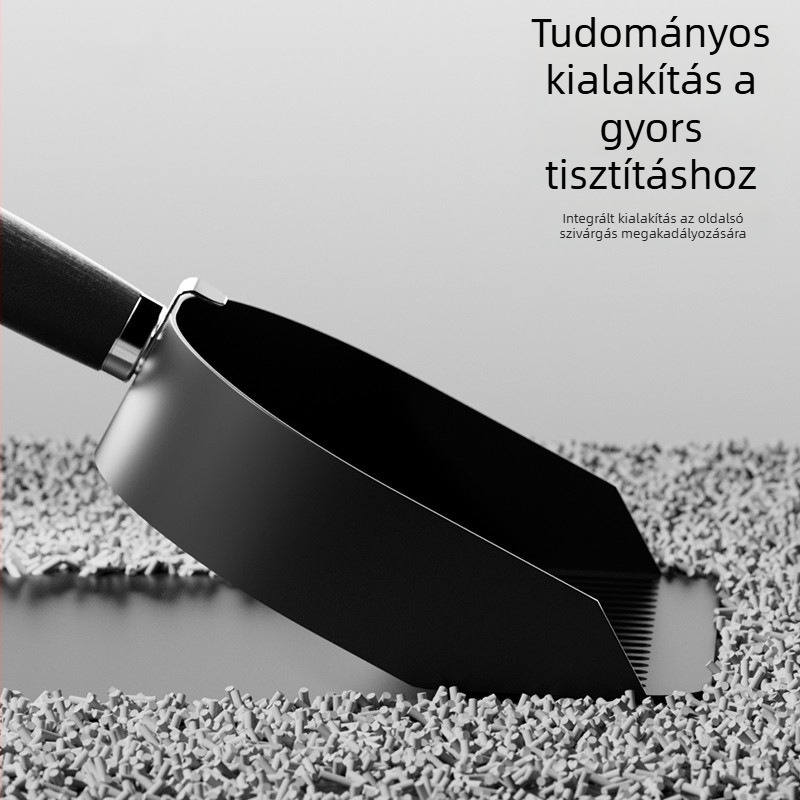 Teljesen fekete rozsdamentes acél macskaalom-szedő lapát – kétfunkciós, nagy és finom lyukakkal