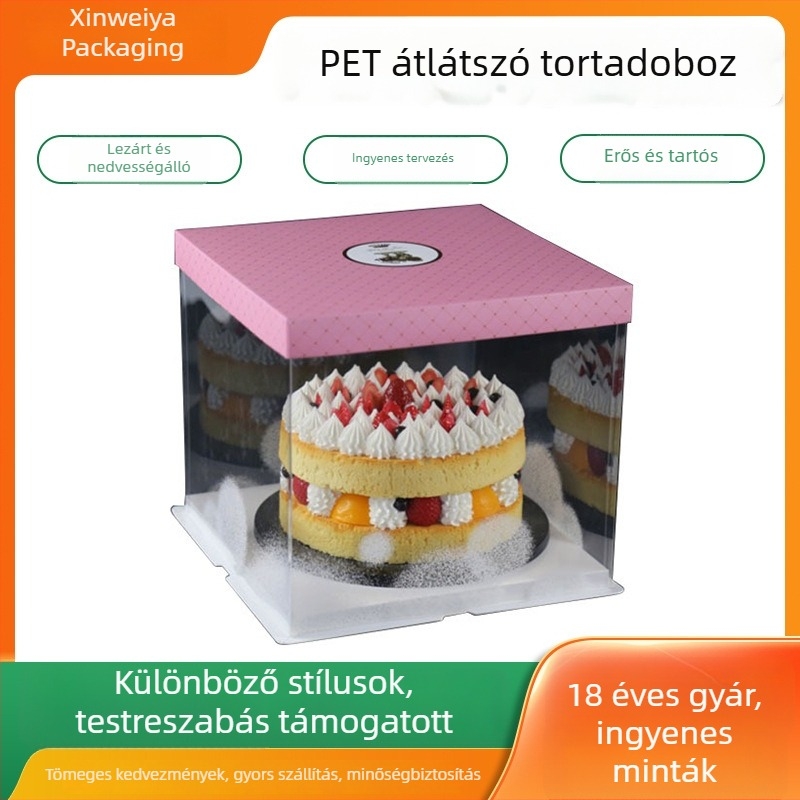 Személyre szabható, átlátszó ajándékdoboz születésnapi torták és desszertek számára PVC/PET műanyagból