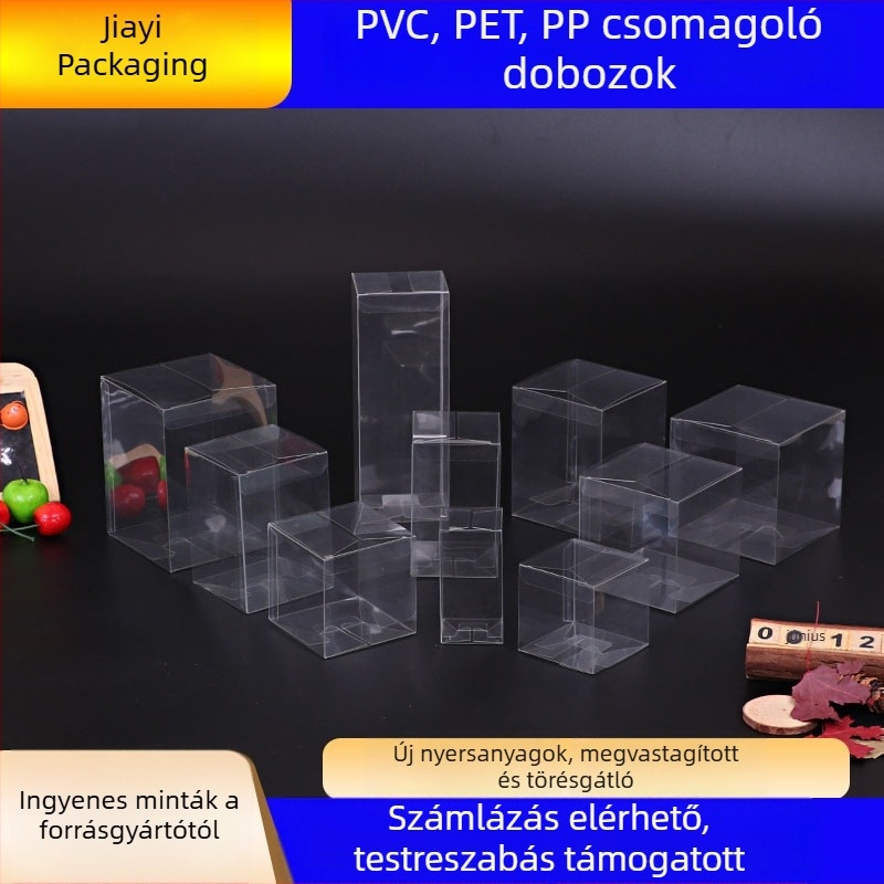 Áttetsző PVC csomagolódoboz, műanyag, négyzet alakú, matt felületű, összecsukható doboz ajándékokhoz és háziállat-játékokhoz
