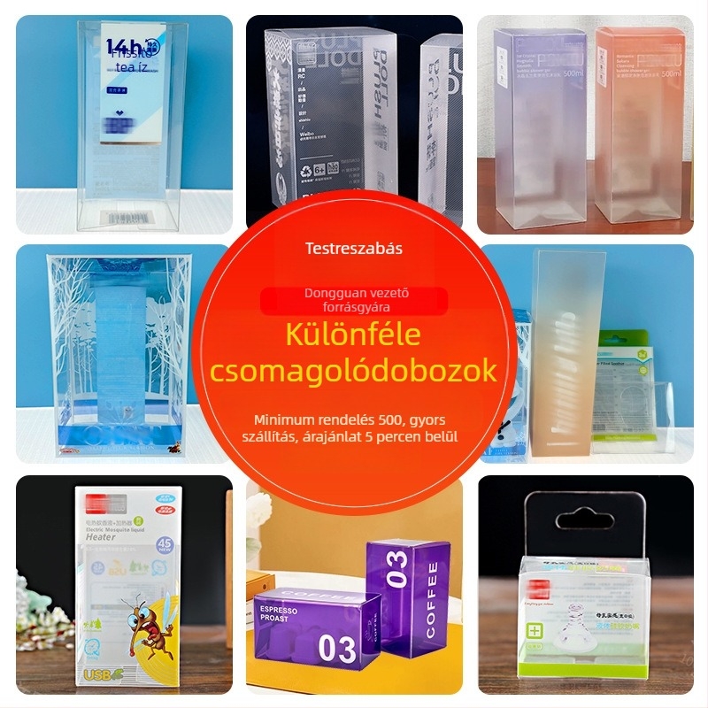 Személyre szabott átlátszó PVC csomagoló doboz PET hajtogatható betéttel, matt felülettel kozmetikai és játék tárolásához