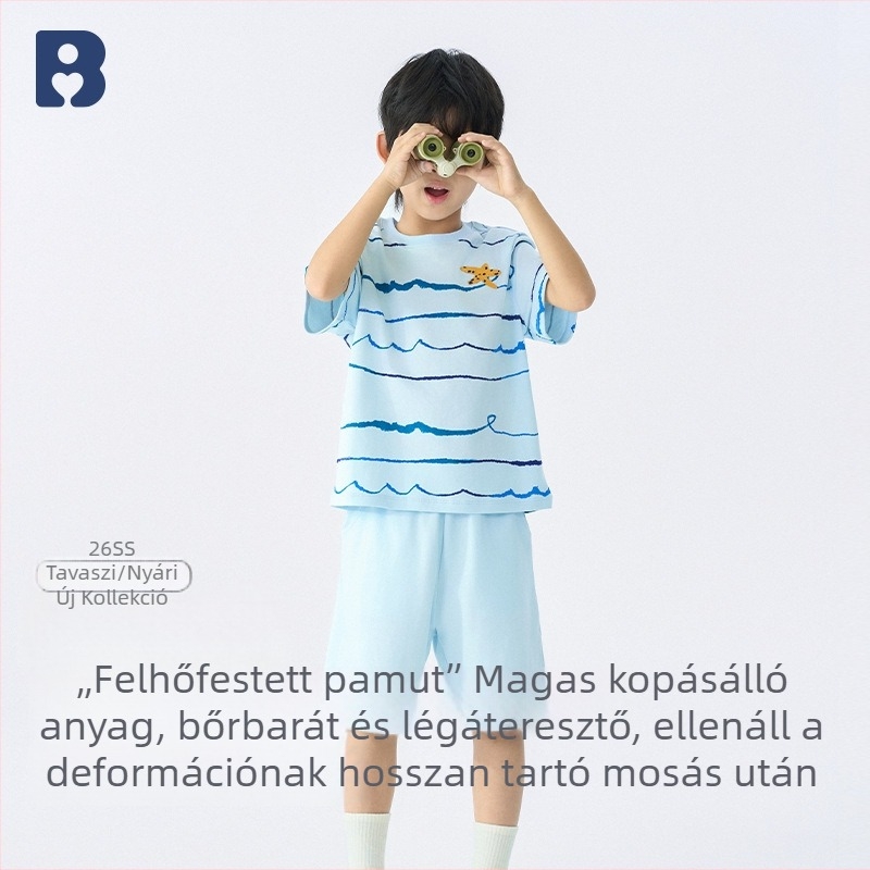 Tavaszi gyerekek rövid ujjú pamut ruhaszett felhőfestéssel, két részes, osztály A, mosásálló, kopásálló, bőrbarát, légáteresztő, fiúknak
