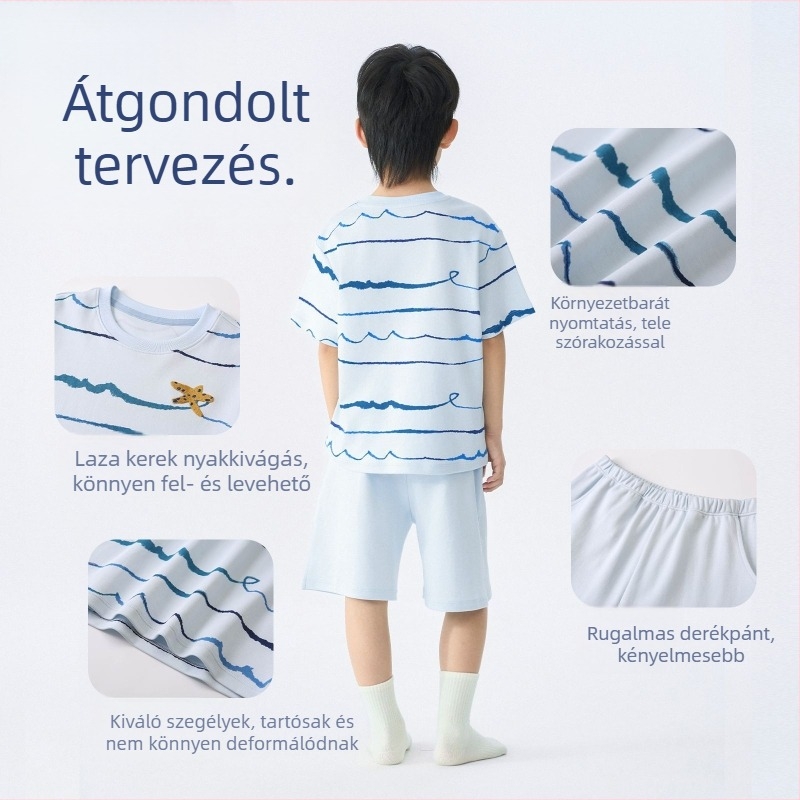 Tavaszi gyerekek rövid ujjú pamut ruhaszett felhőfestéssel, két részes, osztály A, mosásálló, kopásálló, bőrbarát, légáteresztő, fiúknak