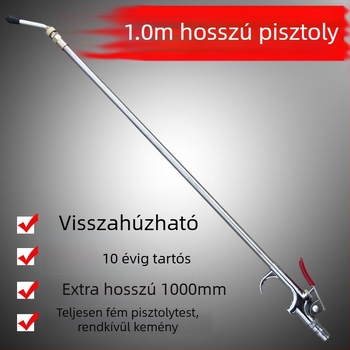 Fémes magasnyomású, 1 m hosszú pneumatikus porfújó pisztoly, alumínium ötvözetű levegőpumpa