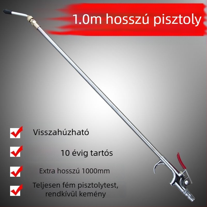 Fémes magasnyomású, 1 m hosszú pneumatikus porfújó pisztoly, alumínium ötvözetű levegőpumpa