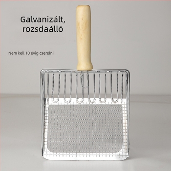 Rozsdamentes acélból készült macskaalom lapát, 2 az 1-ben fin lyukakkal, tofu-alomhoz és ásványi alomhoz