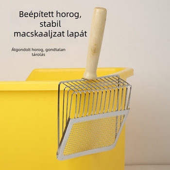 Rozsdamentes acélból készült macskaalom lapát, 2 az 1-ben fin lyukakkal, tofu-alomhoz és ásványi alomhoz