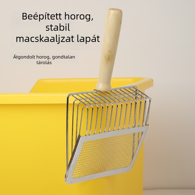 Rozsdamentes acélból készült macskaalom lapát, 2 az 1-ben fin lyukakkal, tofu-alomhoz és ásványi alomhoz
