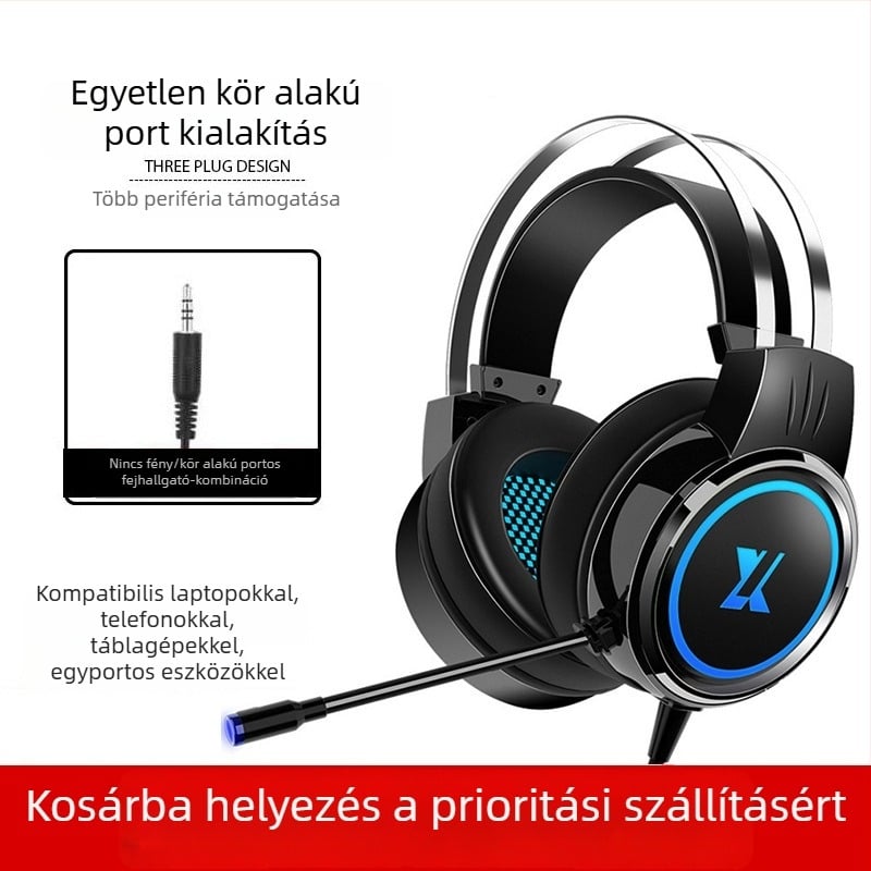 X8 vezetékes játékfejhallgató PC-hez és notebookhoz, 3,5 mm-es csatlakozóval