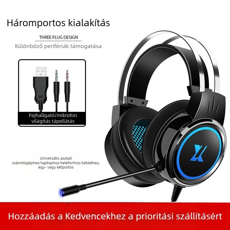 X8 vezetékes játékfejhallgató PC-hez és notebookhoz, 3,5 mm-es csatlakozóval