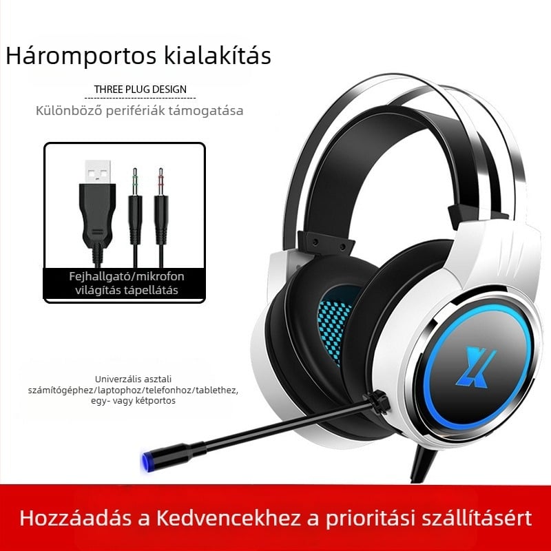 X8 vezetékes játékfejhallgató PC-hez és notebookhoz, 3,5 mm-es csatlakozóval